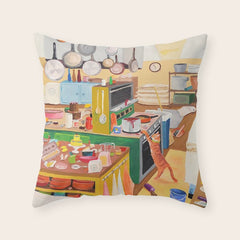 A Cat in the Kitchen Throw Pillow