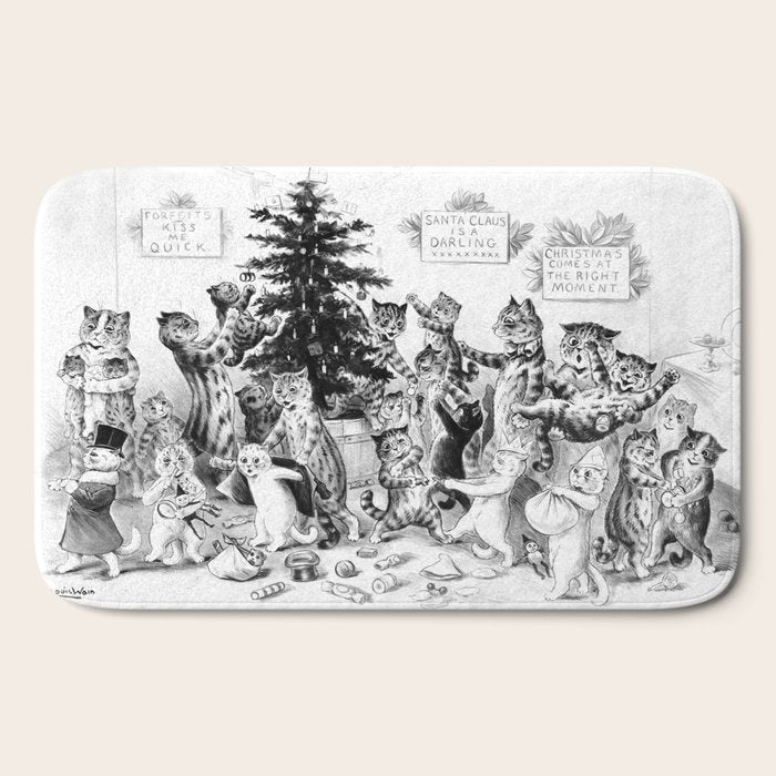 Cats Decorating The Christmas Tree' Vintage Cat Art by Louis Wain Bath Mat