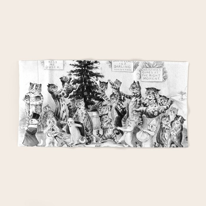 Cats Decorating The Christmas Tree' Vintage Cat Art by Louis Wain Bath Towel