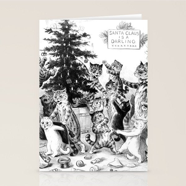 Cats Decorating The Christmas Tree' Vintage Cat Art by Louis Wain Stationery Card