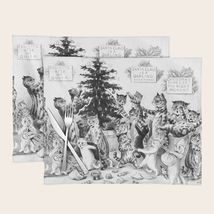 Cats Decorating The Christmas Tree' Vintage Cat Art by Louis Wain Placemat