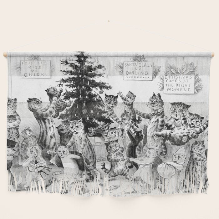 Cats Decorating The Christmas Tree' Vintage Cat Art by Louis Wain Wall Hanging