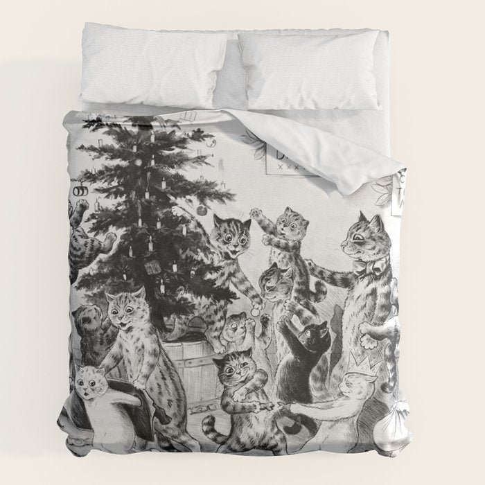 Cats Decorating The Christmas Tree' Vintage Cat Art by Louis Wain Duvet Cover