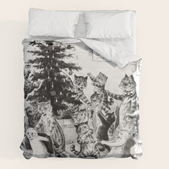 Cats Decorating The Christmas Tree' Vintage Cat Art by Louis Wain Duvet Cover