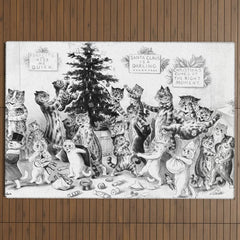 Cats Decorating The Christmas Tree' Vintage Cat Art by Louis Wain Outdoor Rug