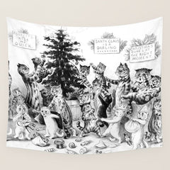 Cats Decorating The Christmas Tree' Vintage Cat Art by Louis Wain Wall Tapestry