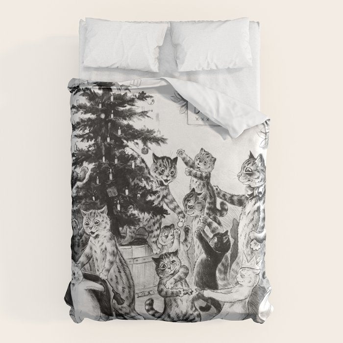 Cats Decorating The Christmas Tree' Vintage Cat Art by Louis Wain Duvet Cover