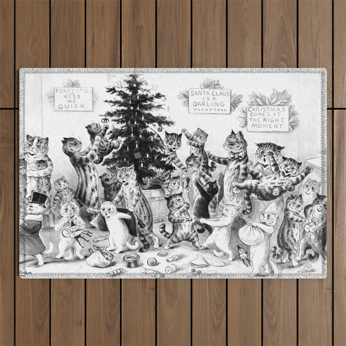 Cats Decorating The Christmas Tree' Vintage Cat Art by Louis Wain Outdoor Rug