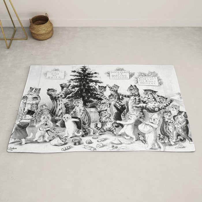 Cats Decorating The Christmas Tree' Vintage Cat Art by Louis Wain Rug