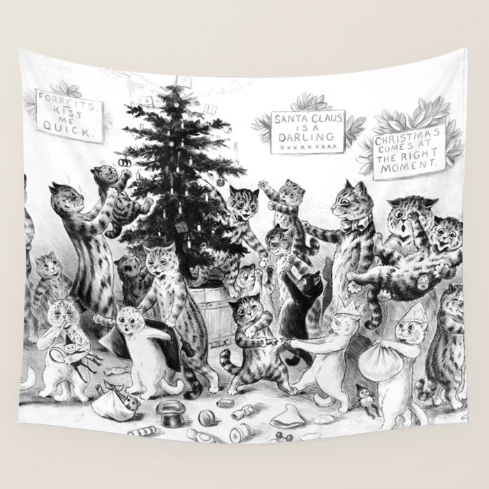 Cats Decorating The Christmas Tree' Vintage Cat Art by Louis Wain Wall Tapestry