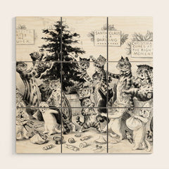 Cats Decorating The Christmas Tree' Vintage Cat Art by Louis Wain Wood Wall Art