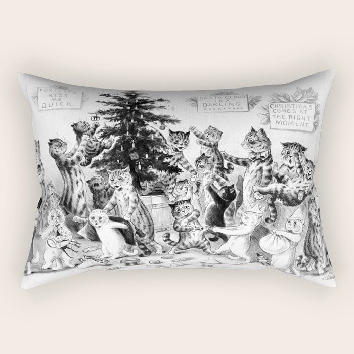 Cats Decorating The Christmas Tree' Vintage Cat Art by Louis Wain Rectangular Pillow