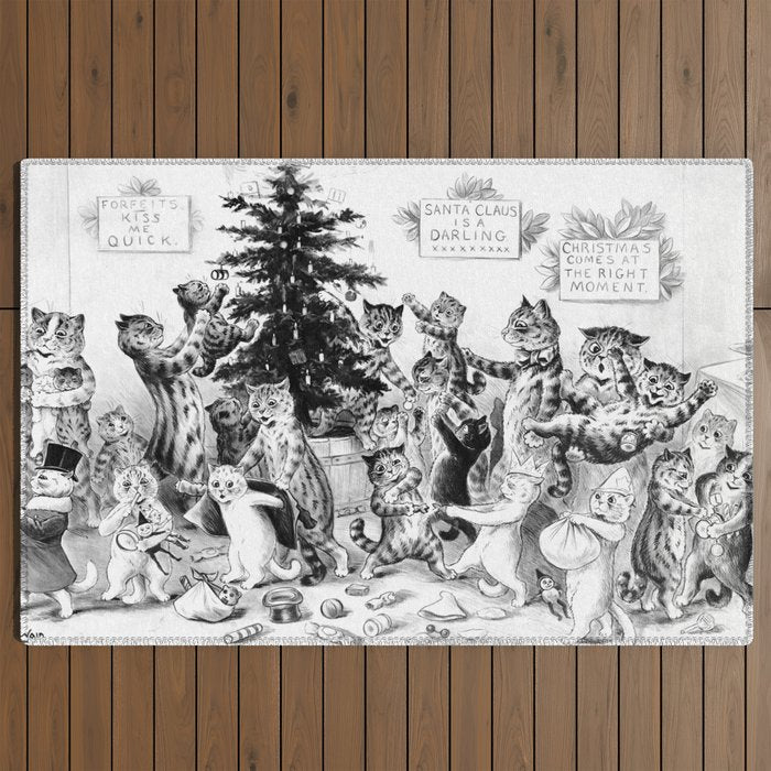 Cats Decorating The Christmas Tree' Vintage Cat Art by Louis Wain Outdoor Rug