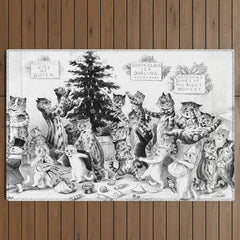 Cats Decorating The Christmas Tree' Vintage Cat Art by Louis Wain Outdoor Rug