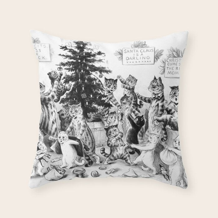 Cats Decorating The Christmas Tree' Vintage Cat Art by Louis Wain Throw Pillow