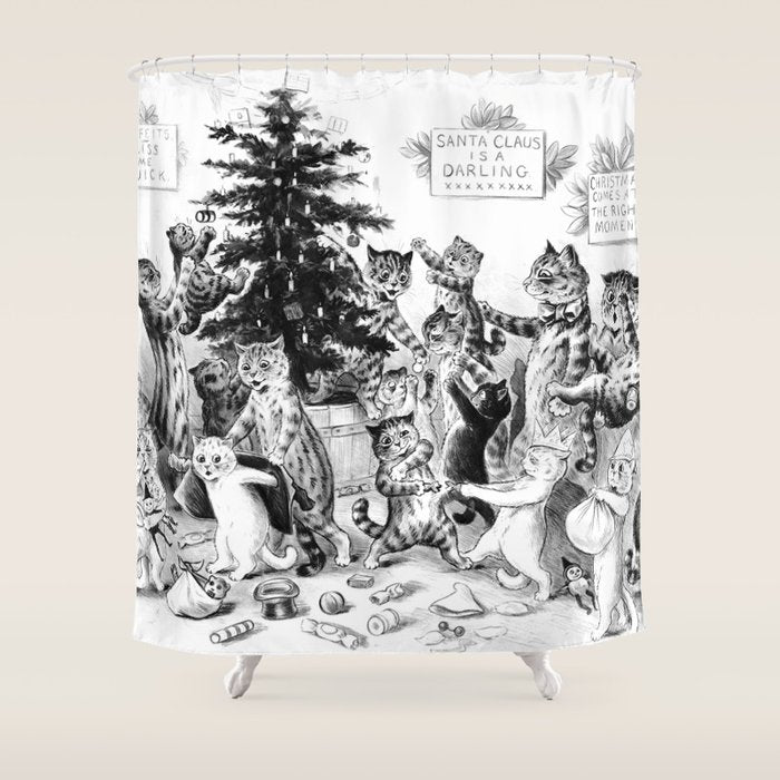 Cats Decorating The Christmas Tree' Vintage Cat Art by Louis Wain Shower Curtain