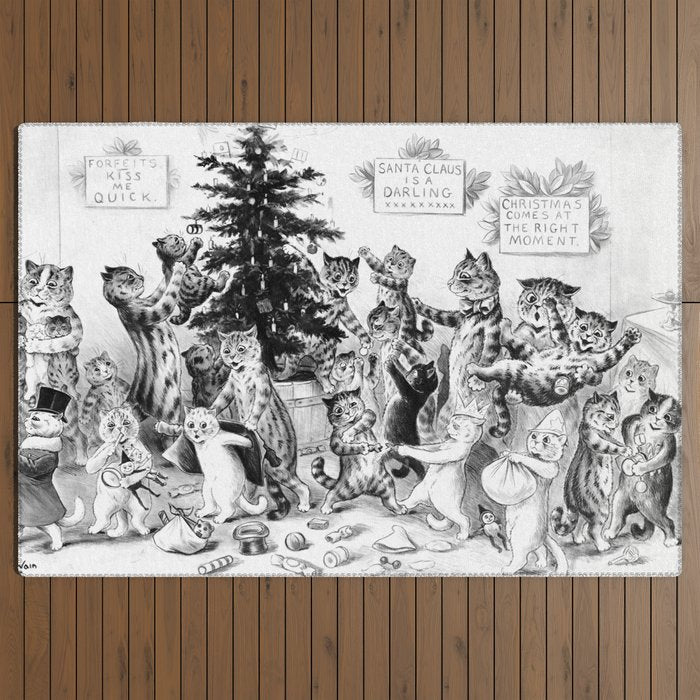 Cats Decorating The Christmas Tree' Vintage Cat Art by Louis Wain Outdoor Rug