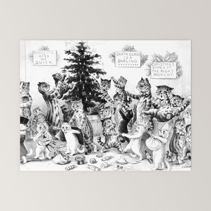 Cats Decorating The Christmas Tree' Vintage Cat Art by Louis Wain Mini Art Print