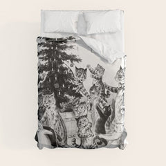 Cats Decorating The Christmas Tree' Vintage Cat Art by Louis Wain Duvet Cover
