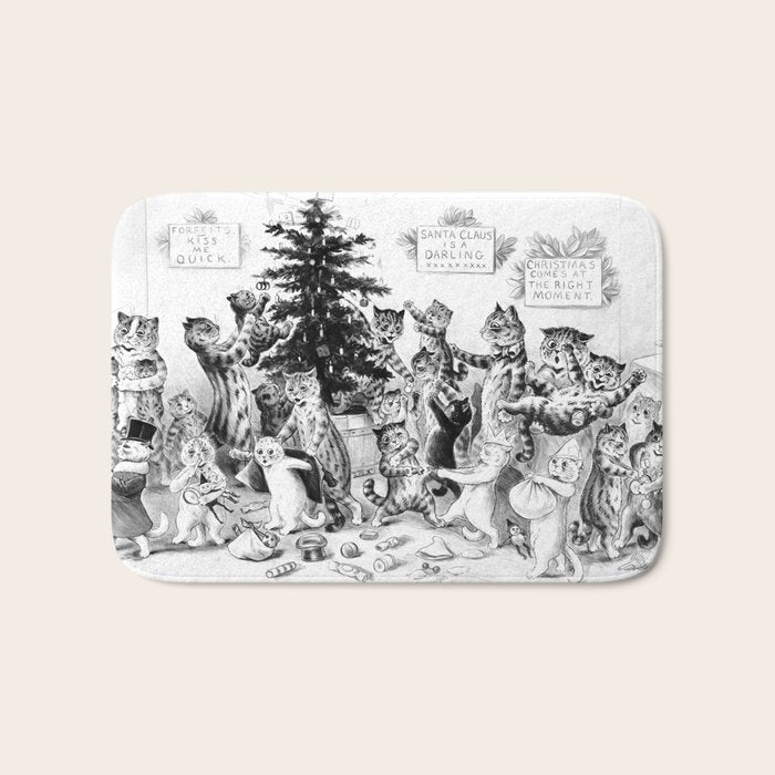 Cats Decorating The Christmas Tree' Vintage Cat Art by Louis Wain Bath Mat