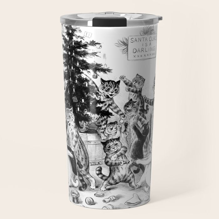 Cats Decorating The Christmas Tree' Vintage Cat Art by Louis Wain Travel Mug