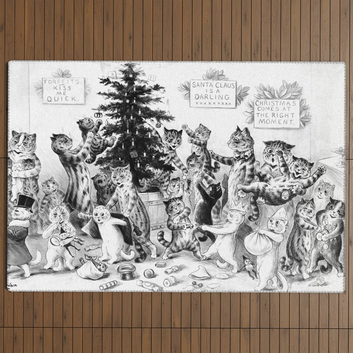 Cats Decorating The Christmas Tree' Vintage Cat Art by Louis Wain Outdoor Rug