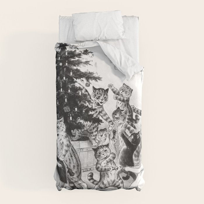 Cats Decorating The Christmas Tree' Vintage Cat Art by Louis Wain Duvet Cover