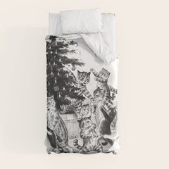 Cats Decorating The Christmas Tree' Vintage Cat Art by Louis Wain Duvet Cover