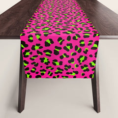 80s Neon Pink and Lime Green Leopard Table Runner