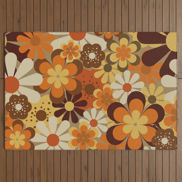 70's Floral Prints, Retro Art Outdoor Rug