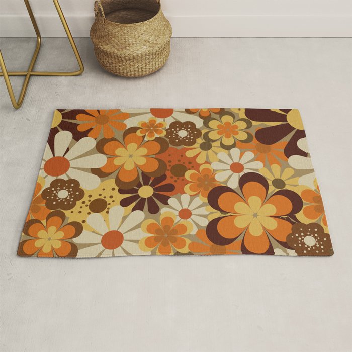 70's Floral Prints, Retro Art Rug