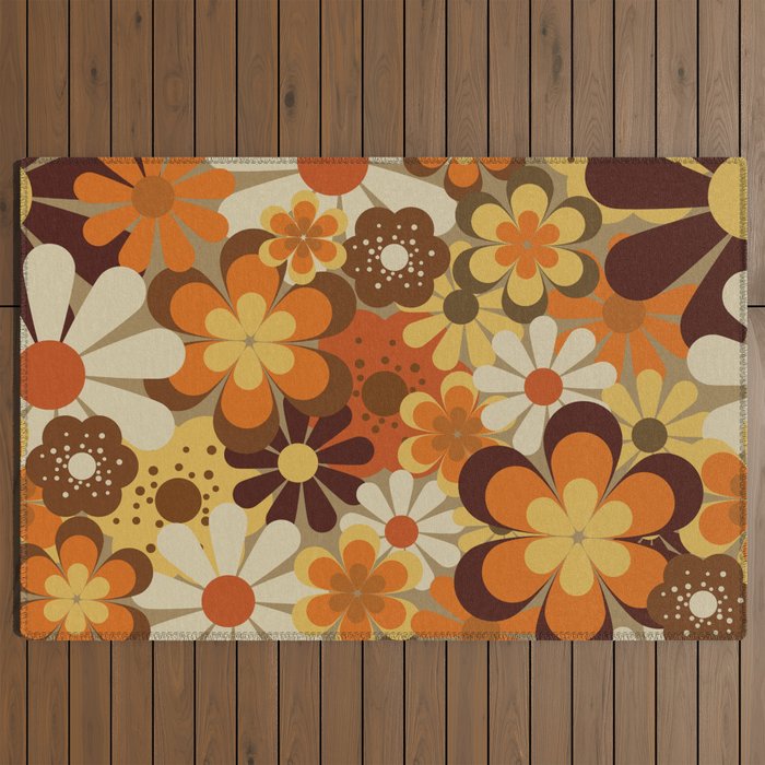 70's Floral Prints, Retro Art Outdoor Rug