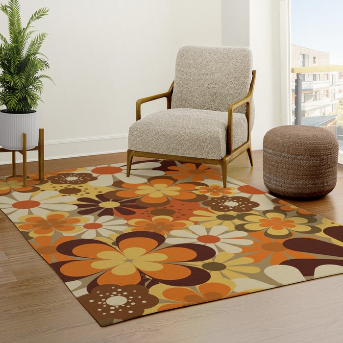 70's Floral Prints, Retro Art Rug