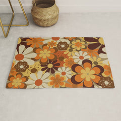 70's Floral Prints, Retro Art Rug