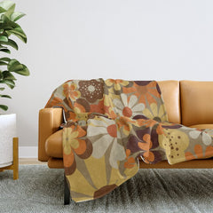 70's Floral Prints, Retro Art Throw Blanket