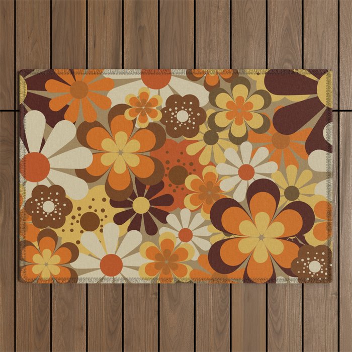 70's Floral Prints, Retro Art Outdoor Rug