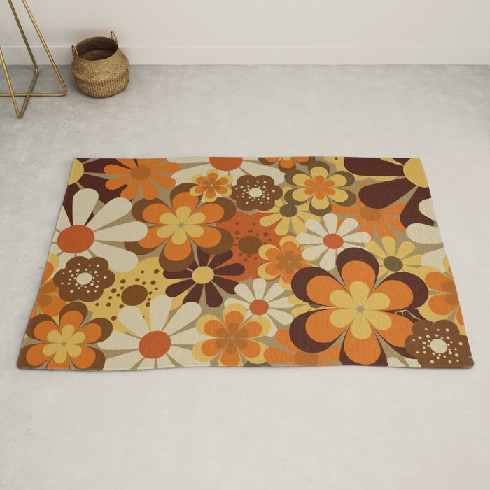 70's Floral Prints, Retro Art Rug
