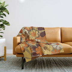 70's Floral Prints, Retro Art Throw Blanket