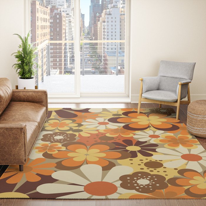 70's Floral Prints, Retro Art Rug