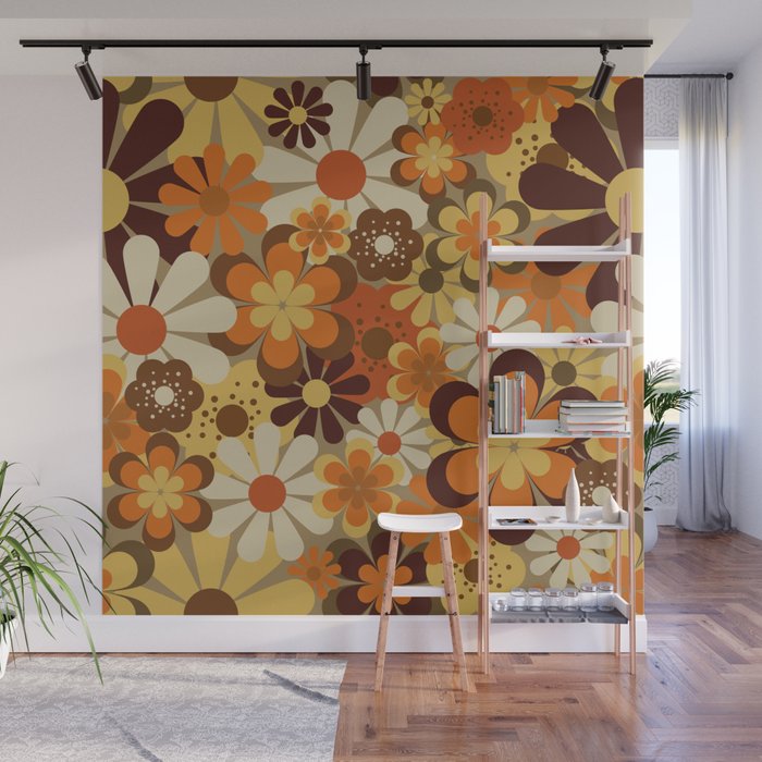 70's Floral Prints, Retro Art Wall Mural