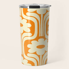 70s Orange Flower Pattern Travel Mug