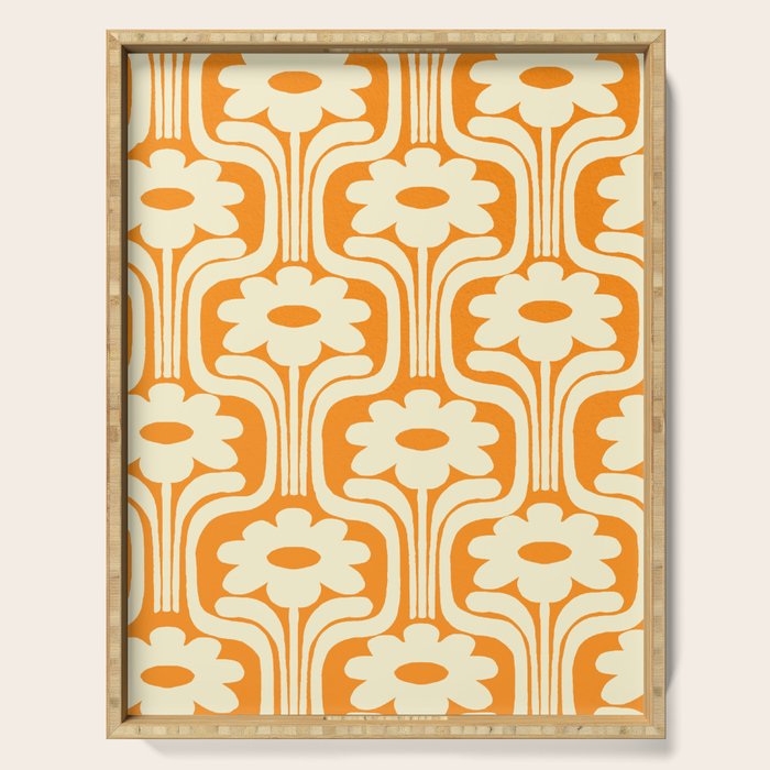 70s Orange Flower Pattern Serving Tray