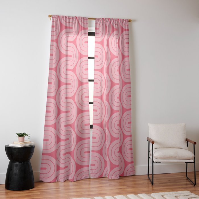 70s Throwback Wavy Stripes Pattern Window Curtain