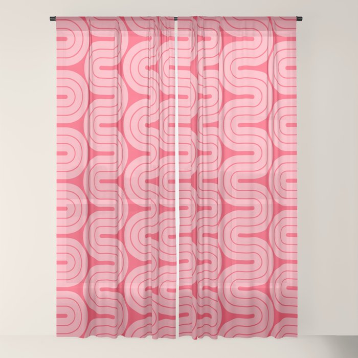 70s Throwback Wavy Stripes Pattern Window Curtain
