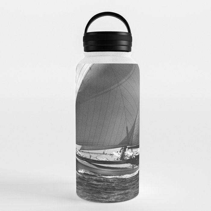 12-meter Sailing Yacht America's Cup Races nautical black and white photograph Water Bottle