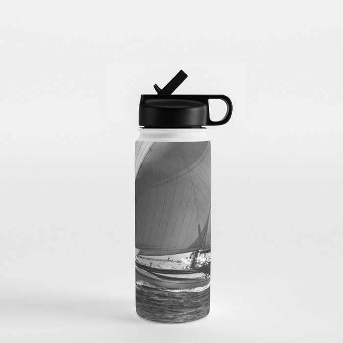 12-meter Sailing Yacht America's Cup Races nautical black and white photograph Water Bottle