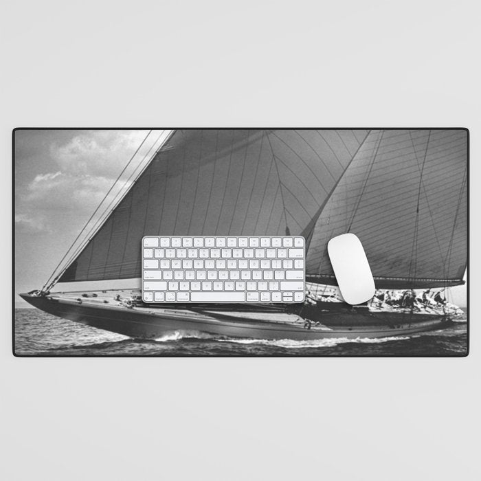 12-meter Sailing Yacht America's Cup Races nautical black and white photograph Desk Mat