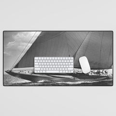 12-meter Sailing Yacht America's Cup Races nautical black and white photograph Desk Mat