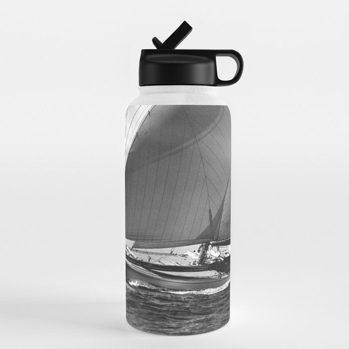 12-meter Sailing Yacht America's Cup Races nautical black and white photograph Water Bottle