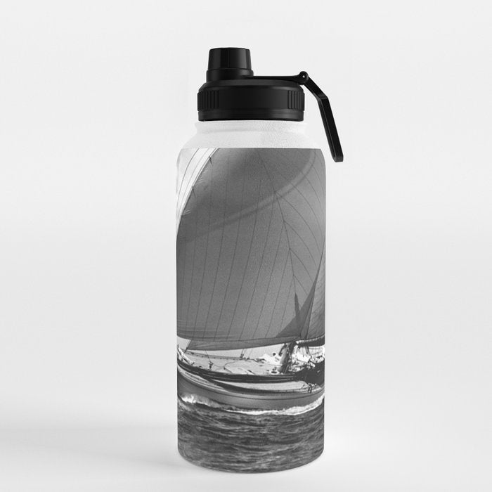 12-meter Sailing Yacht America's Cup Races nautical black and white photograph Water Bottle